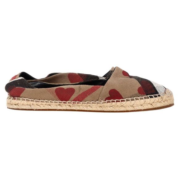 Burberry Heart and Check Print Espadrille Flats in Brown Canvas - Picture 1 of 12